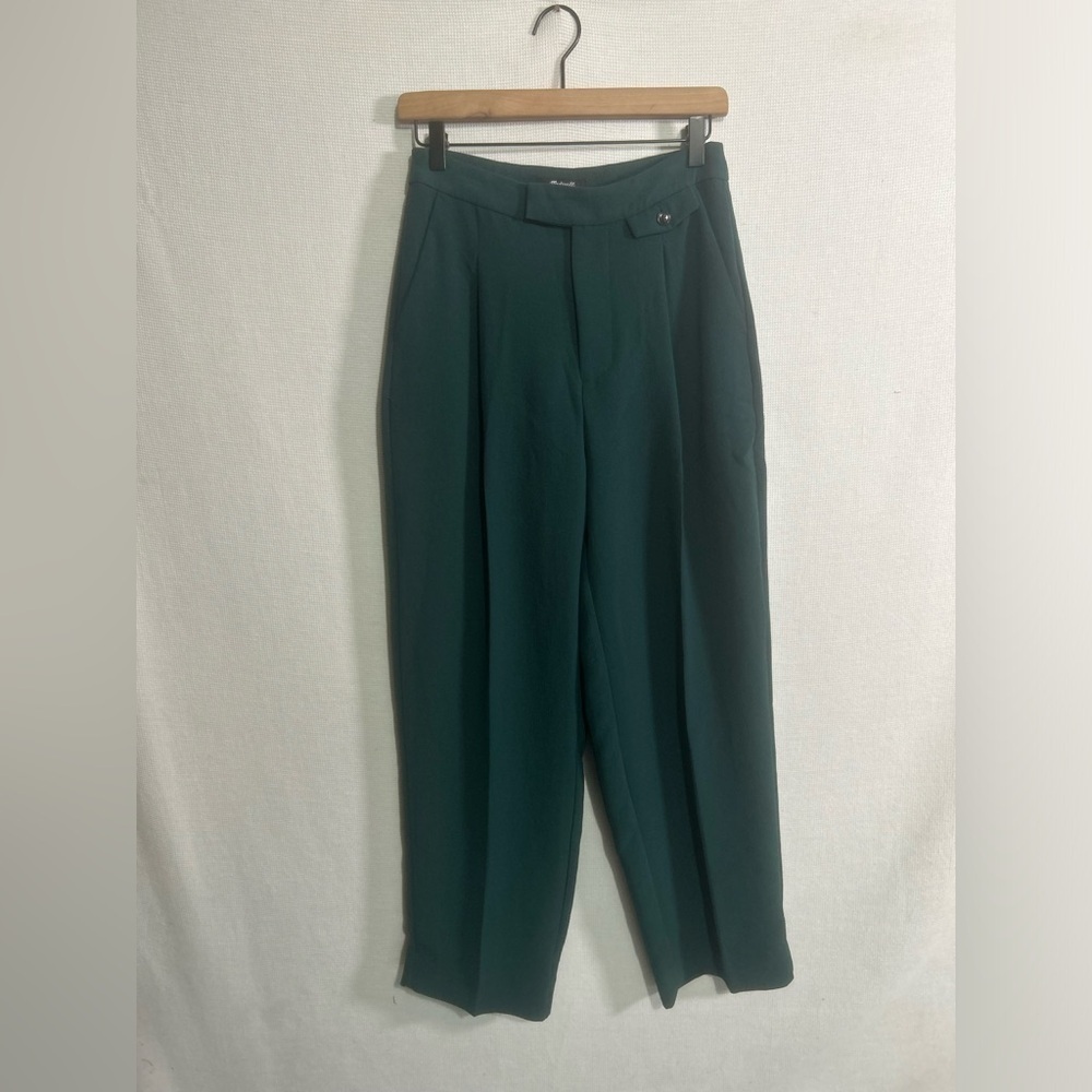 MADEWELL HIGH RISE ROSEDALE STRAIGHT TROUSER PANTS IN CREPE SPRUCE GREEN - Picture 3 of 11